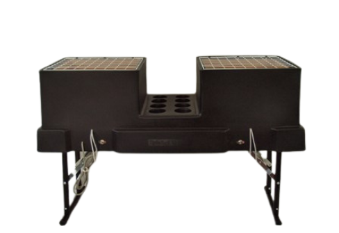 Product photo of double machine with optional fold down legs installed.